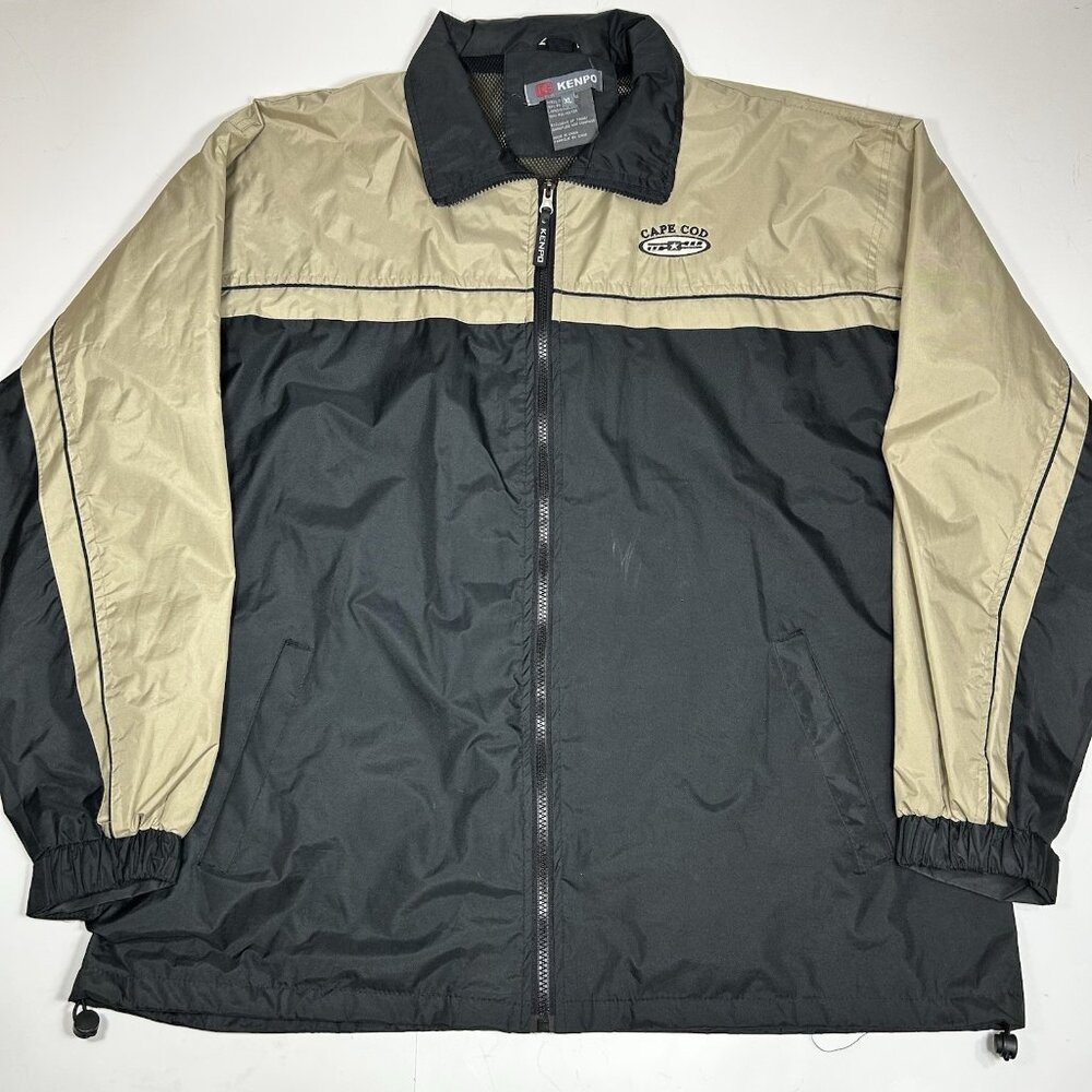 Kenpo Cape Cod Men Full Zip Windbreaker Jacket Black Beige Embroidered Sz XL
